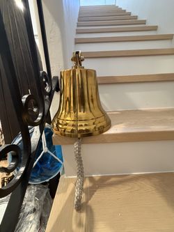 LARGE SOLID BRASS SHIP'S BELL WITH ROPE - $50, MUST SELL!