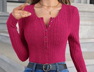 Women’s Long Sleeve Henley T Shirts Casual Crewneck Button Down Shirts Solid
