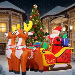6ft Christmas Inflatable Reindeer and Santa Claus w/Sleigh and gifts Inflatable