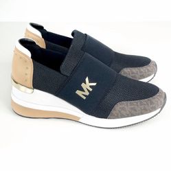 Michael Kors MK Felix Trainer Sneaker Wedge Slip on Woman Size 8.5 Black & Brown
