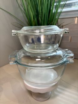 PYREX de Corning France Clear Glass Casserole Dishes Set Lids #451 & #018 RARE