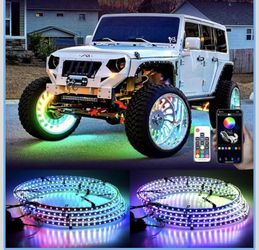Wheel Lights for Truck, Double-Sided Glowing Ring Light Kits RGB LED Strip Tire Lights with Turn & Braking Signal for Car Pickup SUV Hub Controlled by