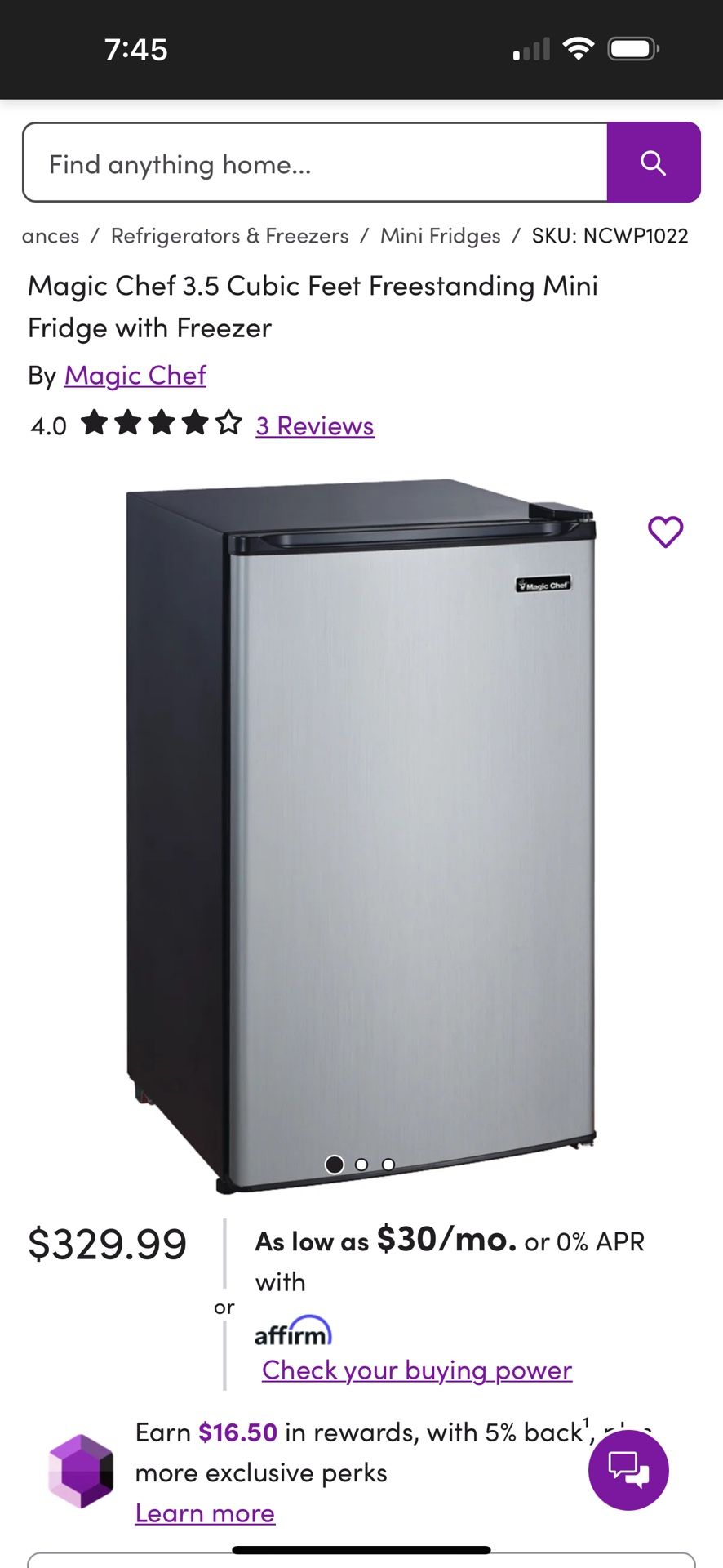 Magic Chef 3.5 Cu. Ft. Mini Fridge