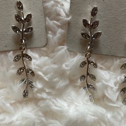 Silver Leaf Design Long Earrings 