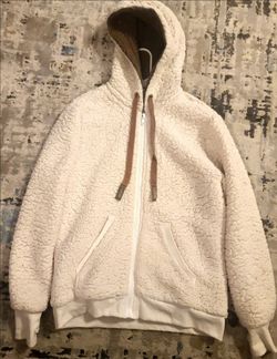 Sherpa Fleece Zip Hoodie Jacket Size M, Hooded Cozy Coat