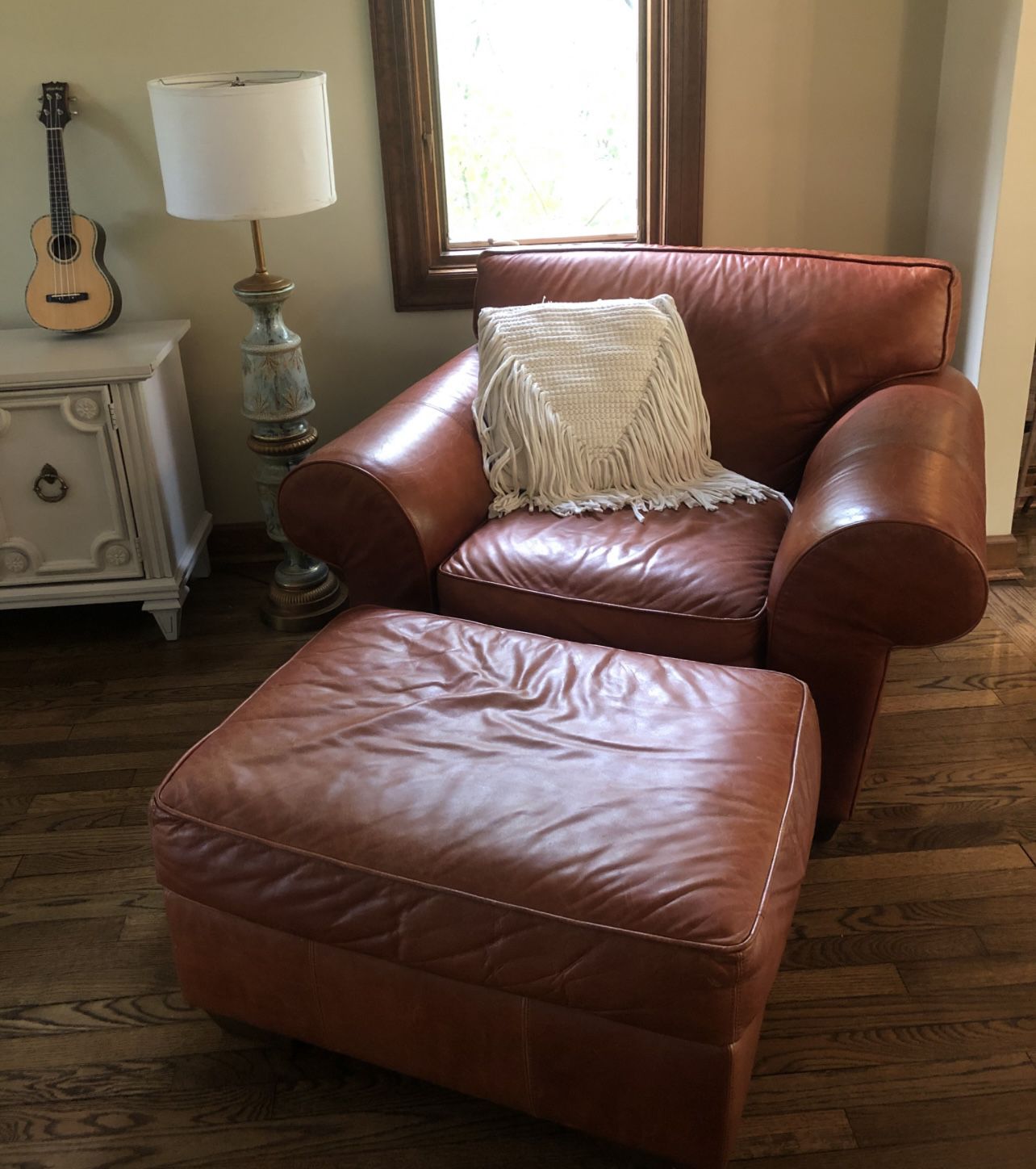 Oversized Leather Chair & Ottoman 