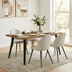 Homy Casa LANCELOT+HAVEN 5PC Dining Set 63" Walnut Dining Table with 2 Haven Beige Fabric Chairs Open Box