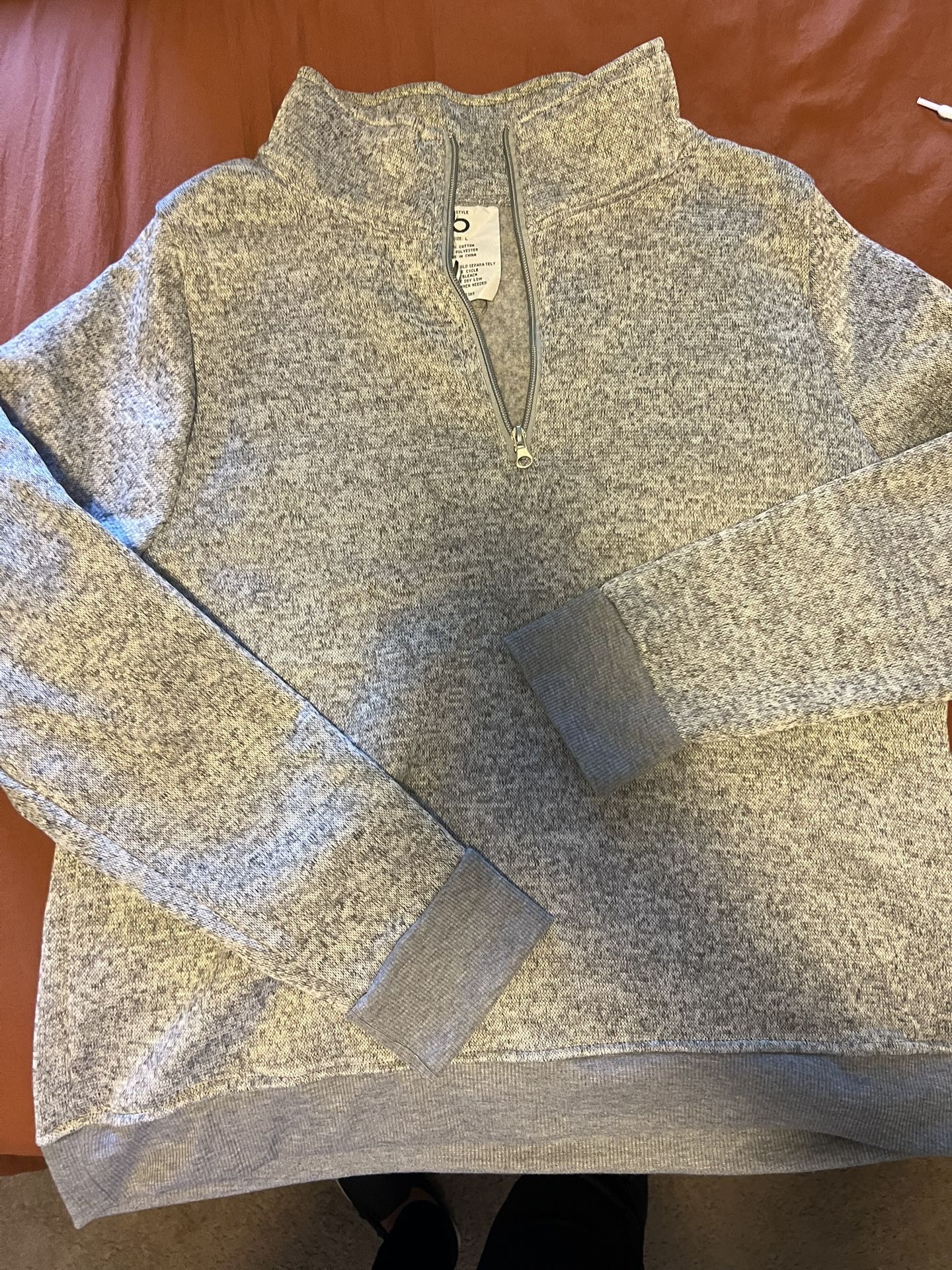 Grey And White Quarter Zip Sweatshirt Large