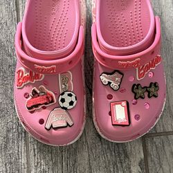 Girl’s Barbie Crocs Shoes . Only Worn Inside A Couple Times. 