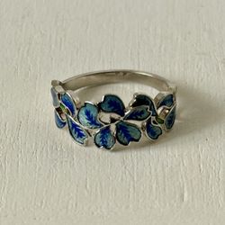 Blue Floral Ring, Size 8
