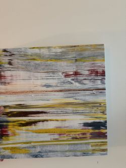 Square Abstract Art 12x12in - Yellow, Burgundy, Navy & White - FREE DELIVERY