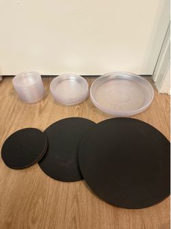 Various Plastic Plant Saucers and Cork Mats Set