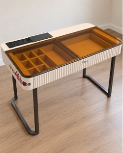 Vanity Desk with Flip-Top Storage and Power Strip
