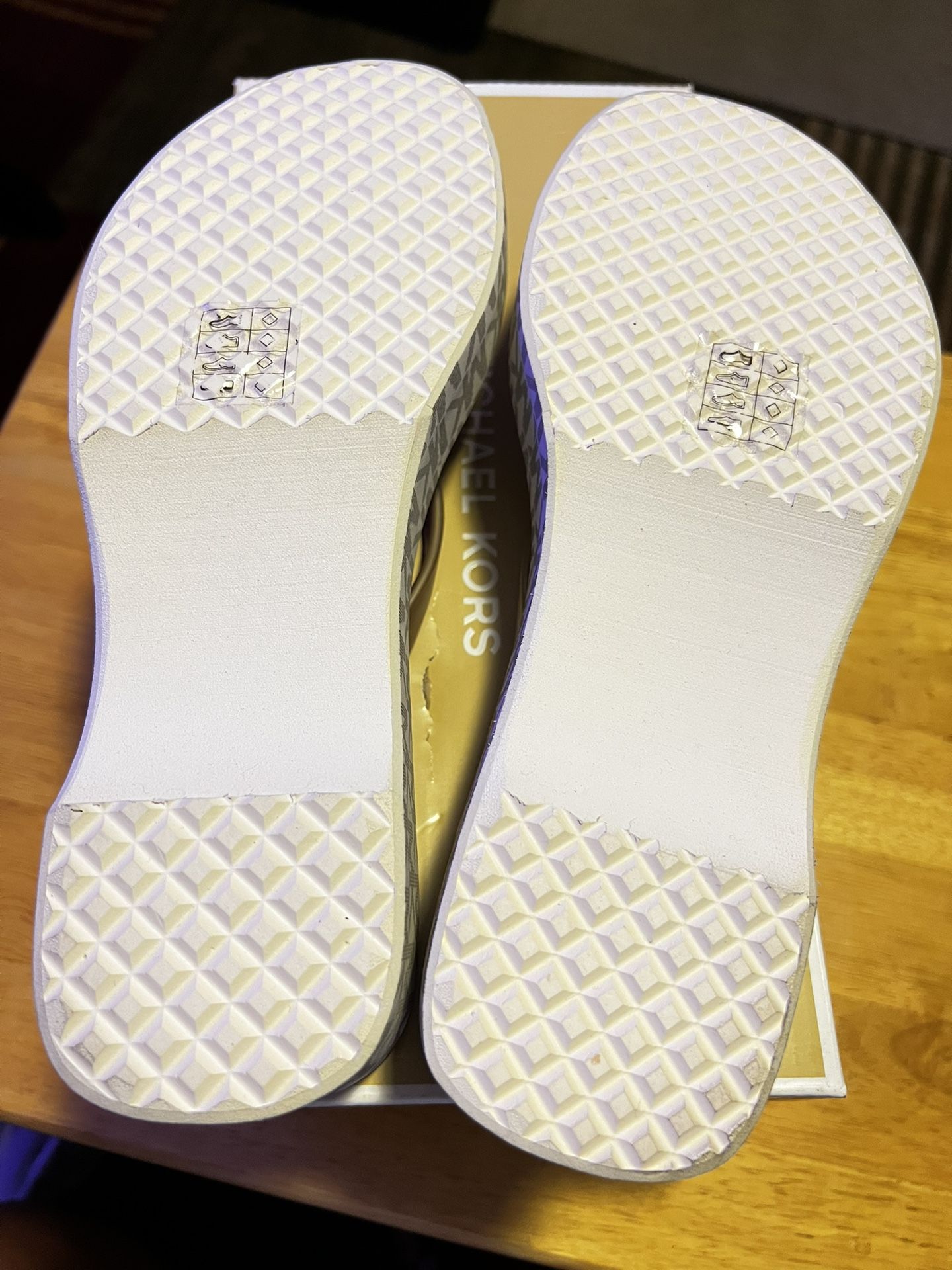 Michael Kors Beige and White Monogram Sandals