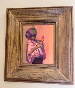 Indigenous art Mother and Baby Original Painting Wood Frame 