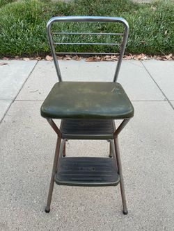 Vintage Cosco Metal Step Stool Chair Flip Up Seat Retro Green
