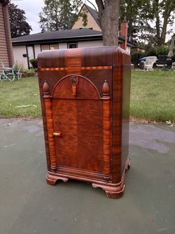 Vintage 1930s Art Deco Waterfall Walnut Cabinet / Nightstand