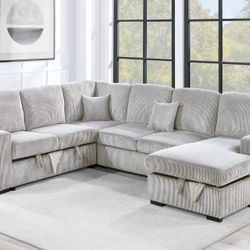 New Corduroy Sleeper Sectional Couch Sofa with USB! Includes Free Delivery 🚚!