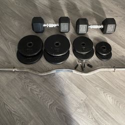 Ez Bar & 25lbs Dumbbells