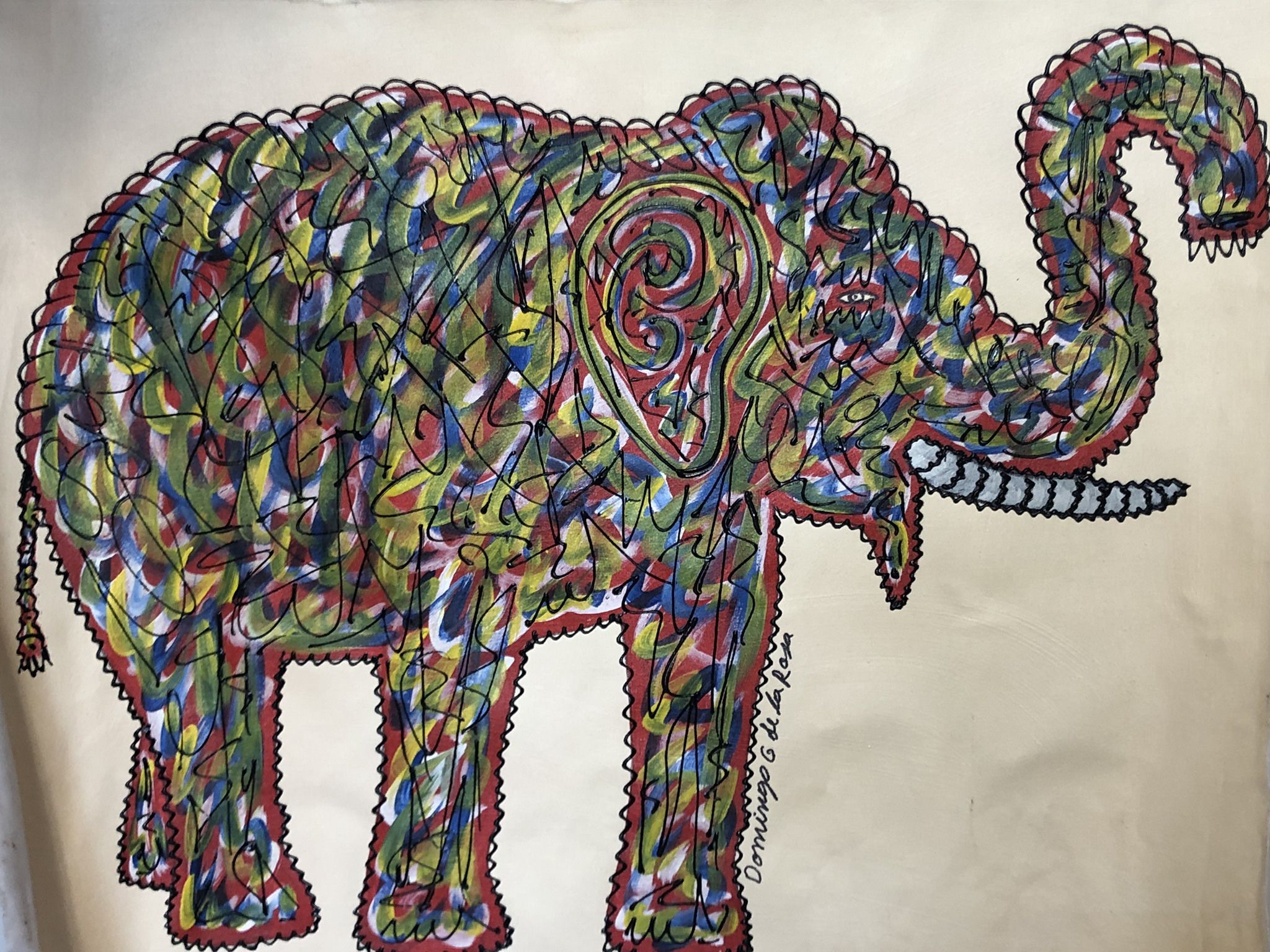 Hand Painted Elephant On Canvas