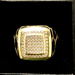 Mens Cluster Ring 10k Yellow Gold 