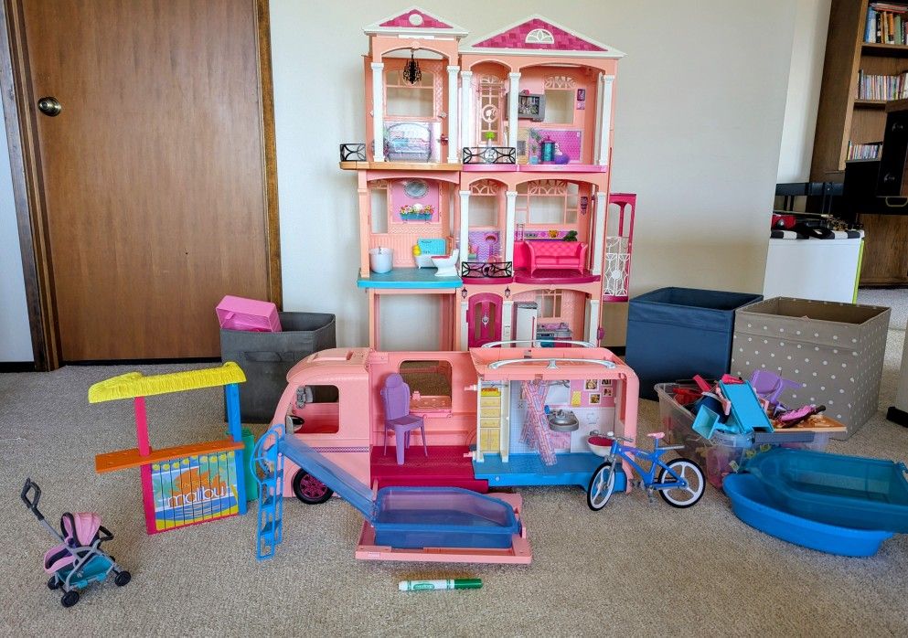 Large Barbie Lot - Dream House, RV, Dolls, Accessories