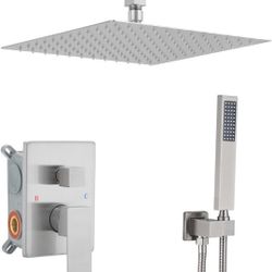 12 Inch Ceiling Mount Brushed Nickel Shower System Bathroom Luxury Rain Mixer