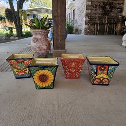 Talavera Square Clay Pots, Planters, Plants. Talavera, Pottery $45 cada una