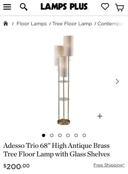 Adesso Trio 68" High Antique Brass Tree Floor Lamp with Glass Shelves