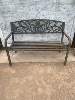 Outdoor Metal Garden Bench Scrollwork Ornate Backrest