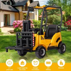 12V Forklift Ride-On: Indoor/Outdoor Fun, Realistic Design, 66lb Max Load, Remote Control, Ages 3-7 - Yellow $150