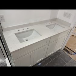 QUARTZ BATHROOM VANITY WITH CABINETS!