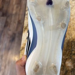 Adidas, Messi F50, White with black stripes, purple/blue gradient, teal/green accents, and a neon yellow outline, Size 9 1/2 In Women 