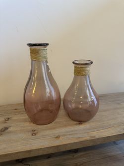 Glass Pink Vases With Decorative Rope