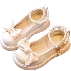 Girls Mary Jane Shoes with Pearls Bow Flower Girl Shoes Toddler Dress Shoes for School Party Wedding Shoes