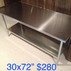 Brand New 30x72” Stainless Steel Work Table With Undershelf 