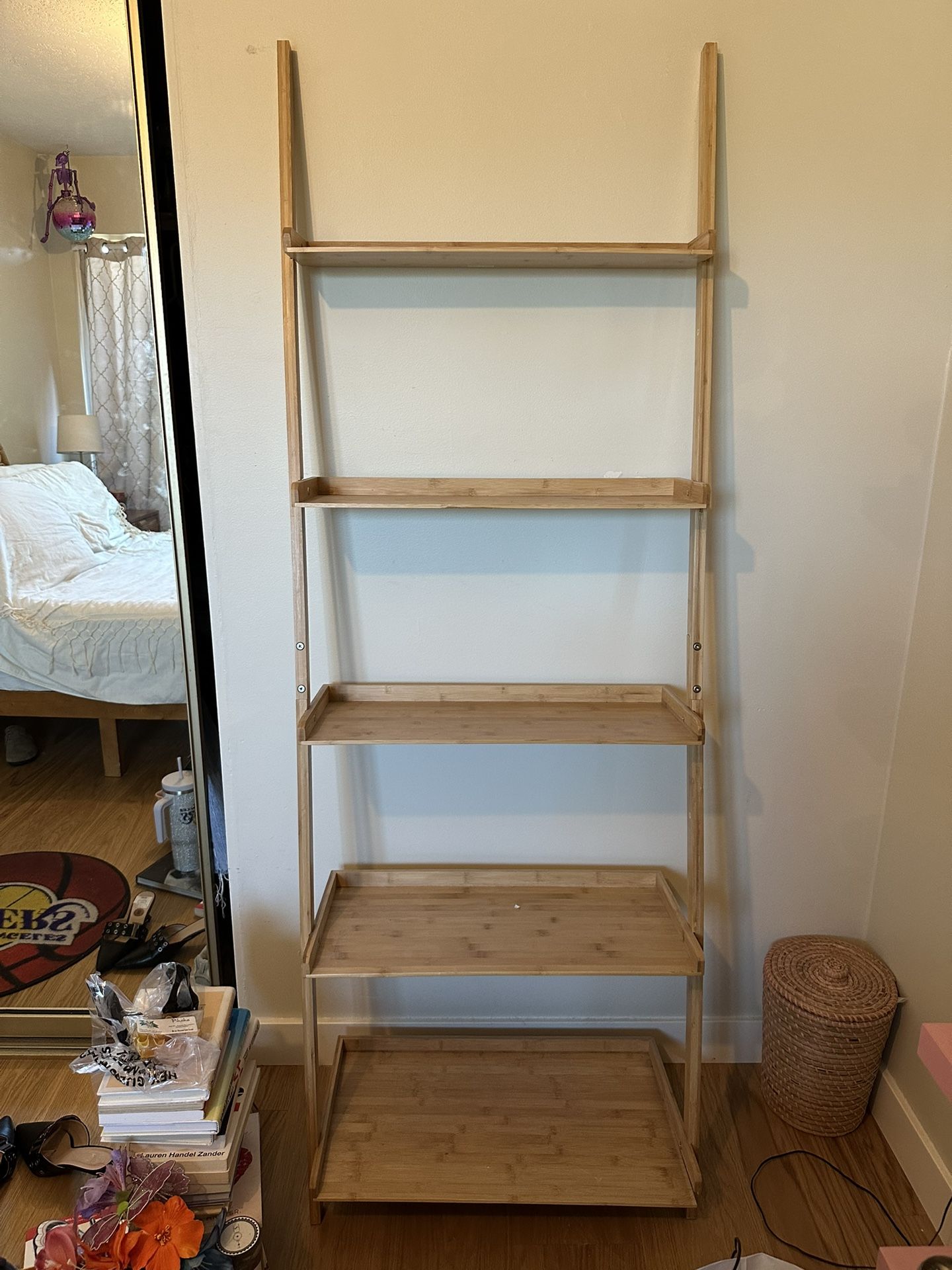 Bamboo Ladder Shelf Book Case 