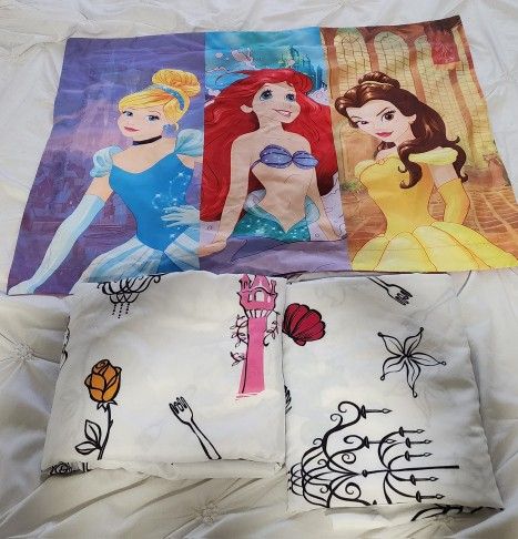 Girls Disney Princess Ariel Belle Cinderella Twin Size Sheet Set Fitted Flat Pillowcase