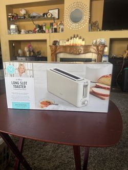 Martha Stewart 2 Slice Long Slot Toaster, Extra Wide, 10 Settings, Linen Cream