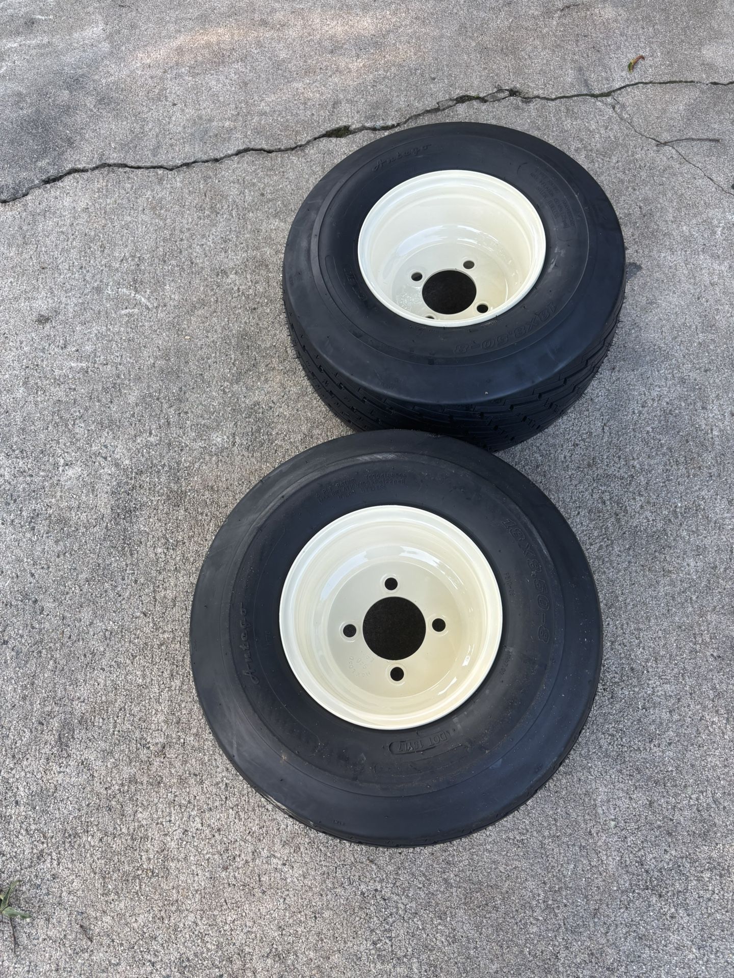 Antego Tire & Wheel 18 x 8.50-8 Tires on 8 x 7 Beige and Tan Wheel Assemblies for Golf Carts and Riding Mowers
