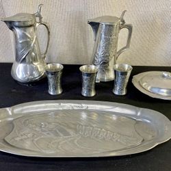RARE Antique Kayserzinn Pewter Collection - 7pc Art Nouveau Set Hugo Leven