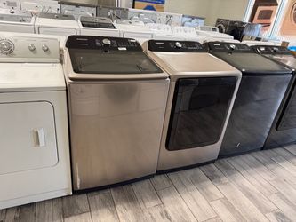 Champagne Samsung washer and dryer set electric with warranty