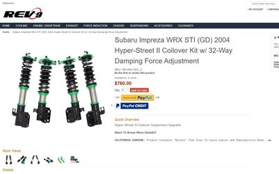 (Open Box) Rev9 R9-HS2-001_2 Hyper-Street II Damper Lowering Coilovers Kit Strut Shock Suspension For Subaru Impreza WRX STI (GD) 2004