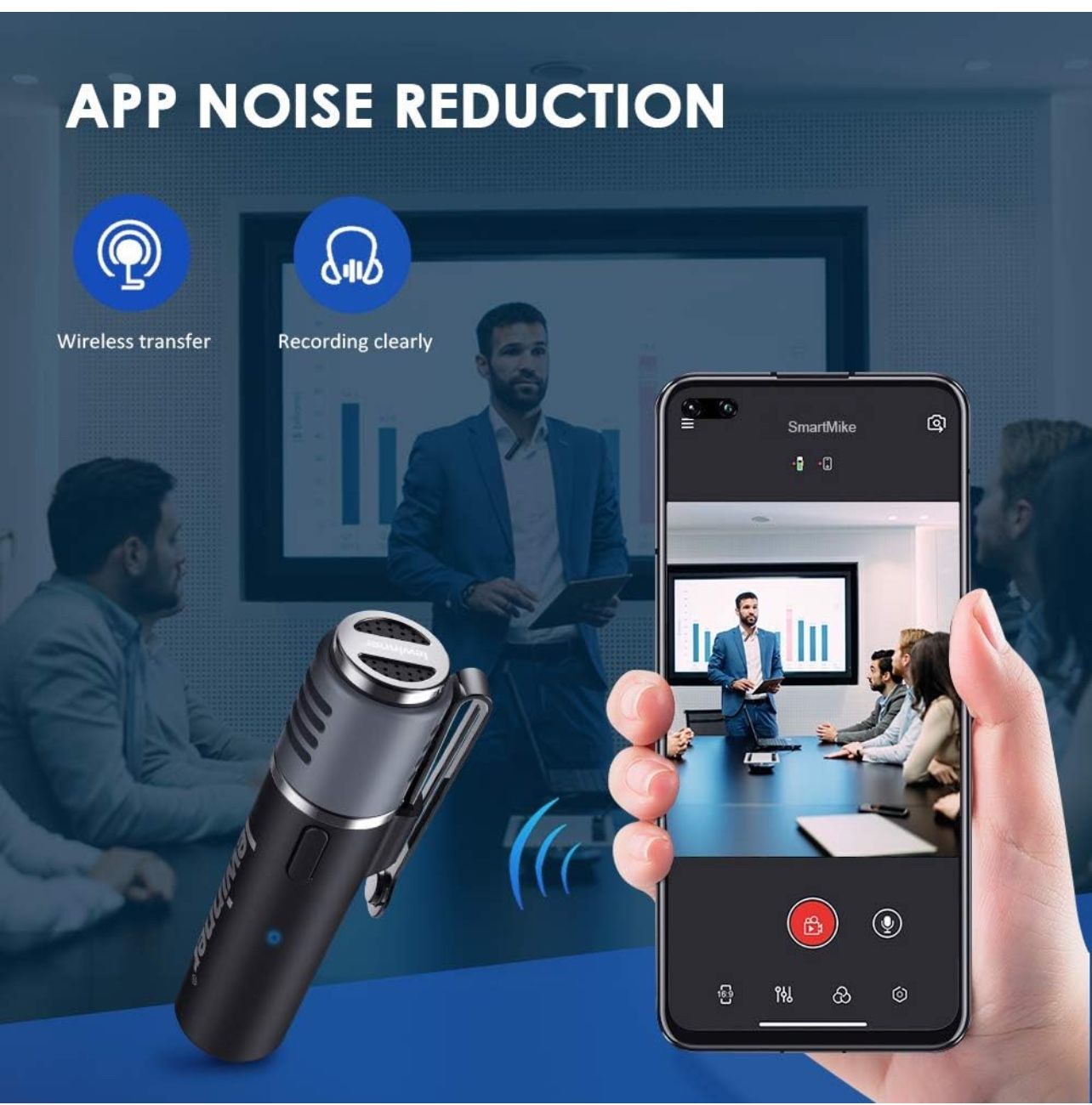 Wireless Lavalier Microphone Bluetooth 48KHz Lapel Clip-on Mic for iPhone Android iPad for Recording Video Content Creator - Noise Reduction