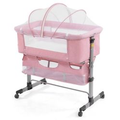 Baby Bassinet Bedside Sleeper for Baby, 7 Height Adjustment Bedside Bassinet for Newborn, Sturdy Bassinets Co-Sleeper with Wheels and Soft Mattress