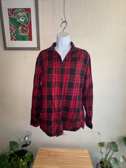 Red and Black Plaid Flannel Button-Up Shirt