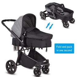 2-In-1 Folding Aluminum Buggy Newborn Travel Baby Stroller-Gray BB4861GR