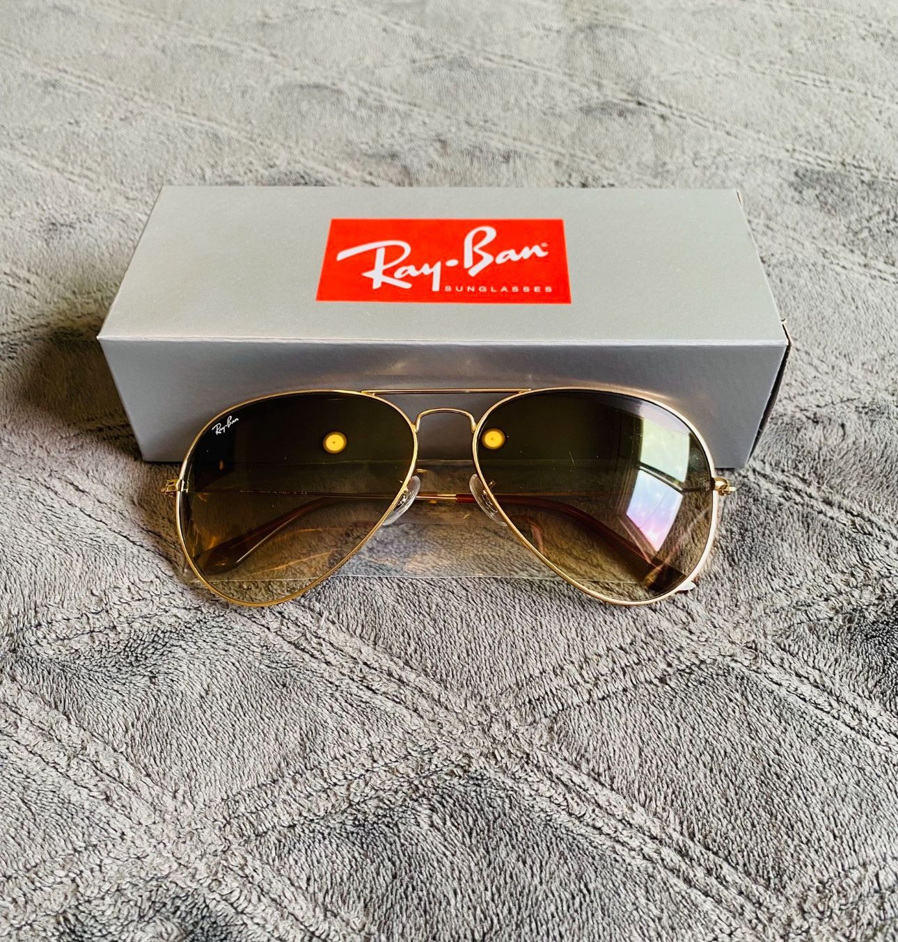 RayBan AVIATOR Sunglasses LARGE Frame AUTHENTIC GOLD & BROWN