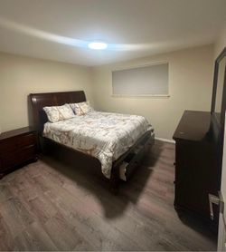 Dark Wood Bedroom Set with Storage Bed, Dresser, and Nightstand, mattress included