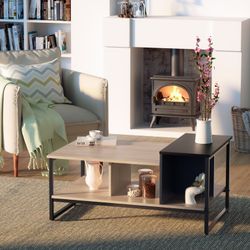 HOMOOI Coffee Table with Storage Shelves for Living Room, 39.3", Rectangle